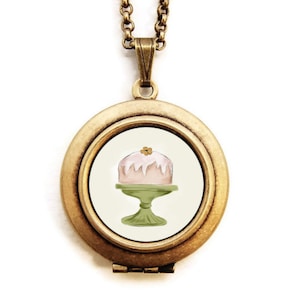 Art Locket - Let Them Eat Cake Locket Necklace - Stocking Stuffer Gift for Her -A Lily and Val Collaboration