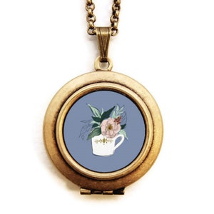 Art Locket - Floral Blooms Tea Cup Locket Necklace - Stocking Stuffer Gift for Her -A Lily and Val Collaboration