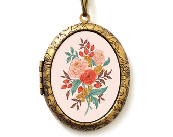 Art Locket - Hand Drawn Floral Art Locket Necklace - Deluxe Bouquet Edition - A Lily and Val Collaboration