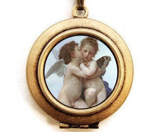 Art Locket- Cupid and Psyche- Cherub Angel Wearable Art Locket Necklace - The Master's Collection