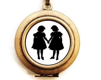 Sisters Silhouette - Art Locket Necklace -