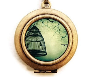 Photo Locket - This Bird Has Flown - Birdcage Wearable Photo Locket Necklace