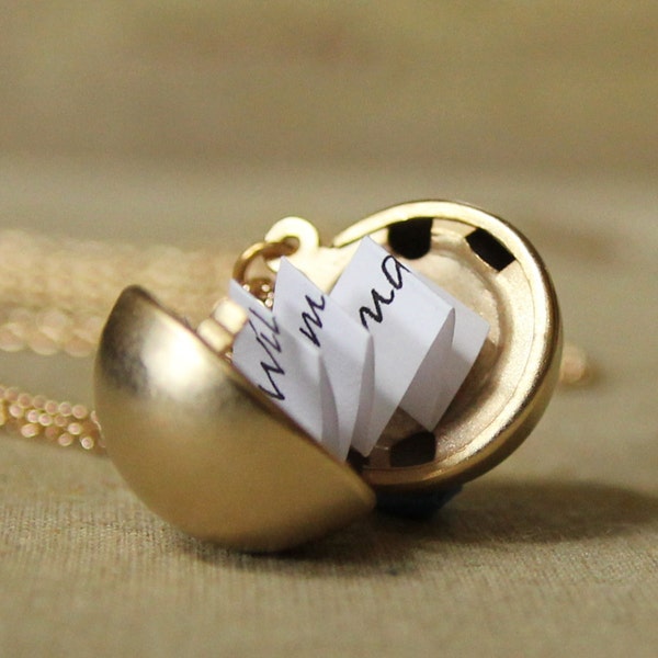 Secret Message Locket - Matte Gold Vintage Ball Locket Necklace - makes a great gift