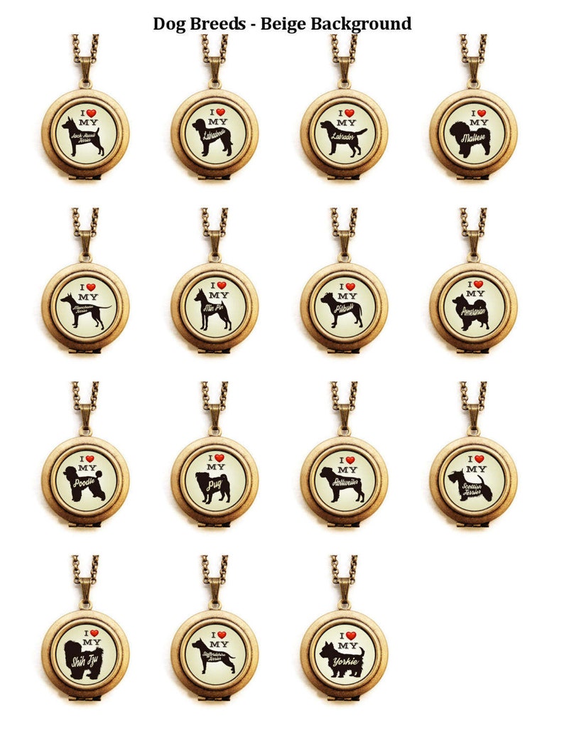 Dog Breed Locket Choose Your Breed Silhouette Dog Breed Locket Necklace Unisex Beige Background 31 Breeds to Choose From image 3