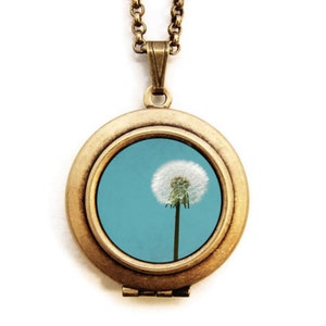 I Wish For A Blue Sky Dandelion Flower Photo Locket Necklace image 1