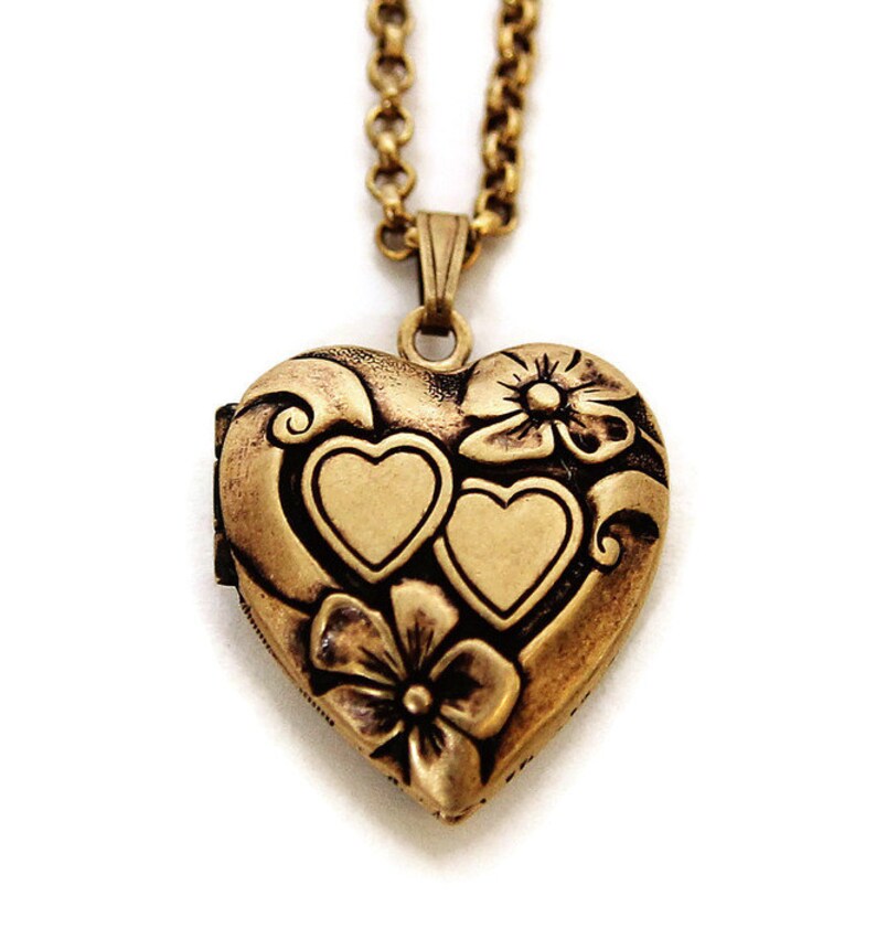 Gold Heart Locket Pretty Double Heart Locket Necklace Etsy