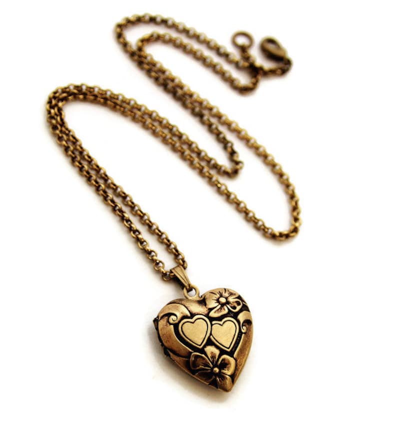 Gold Heart Locket Pretty Double Heart Locket Necklace Etsy