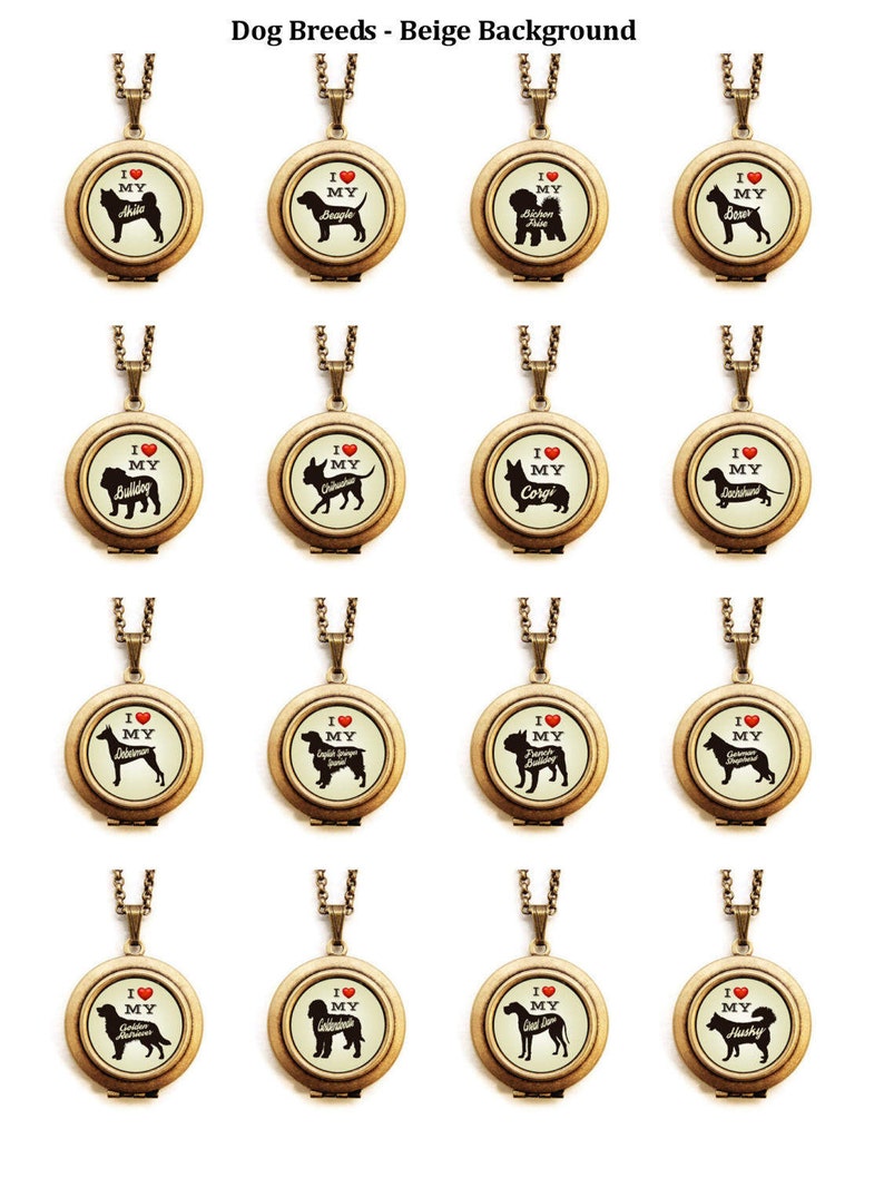 Dog Breed Locket Choose Your Breed Silhouette Dog Breed Locket Necklace Unisex Beige Background 31 Breeds to Choose From image 2