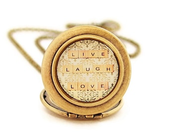 Live Laugh Love - foto medaillon HALSKETTING - inspirerende Quote - woorden To Live By