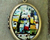 Photo Locket - Mini City - Colorful San Francisco Houses - Photo Locket Necklace