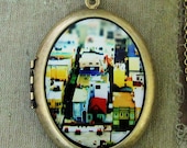 Photo Locket - Mini City - Colorful San Francisco Houses - Photo Locket Necklace