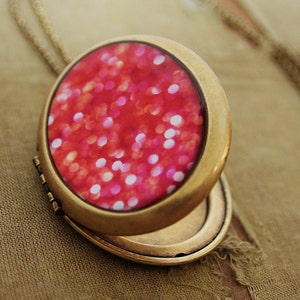 Photo Locket Crush Bright Pink Abstract Pretty Photo Locket Necklace image 3