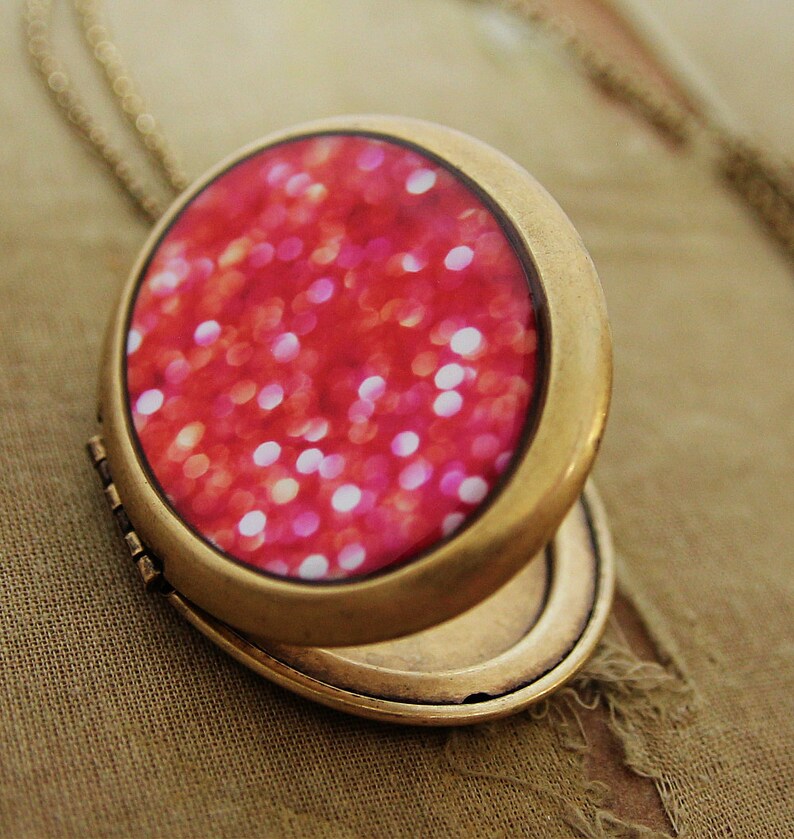 Photo Locket Crush Bright Pink Abstract Pretty Photo Locket Necklace image 3