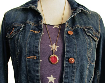 Brokatowy medalion - Fuscia Pink Bling Glitter Locket Necklace