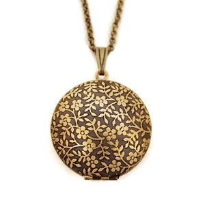 Forget Me Not Flower Pattern Domed Sphere Round Locket Necklace image 2