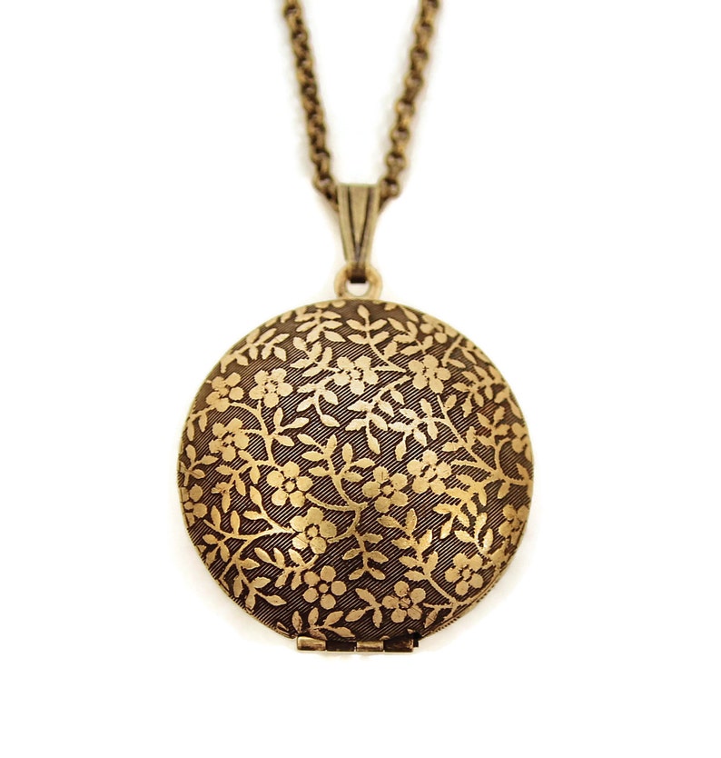 Forget Me Not Flower Pattern Domed Sphere Round Locket Necklace image 2