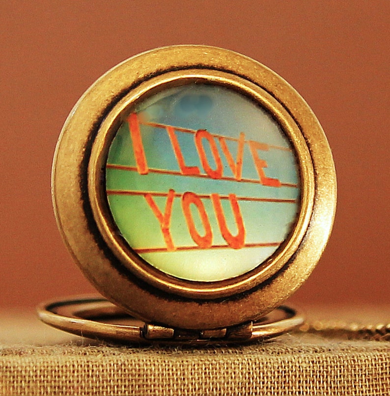 I Love You Photo Locket Necklace Anniversary Wedding Romance Jewelry image 3