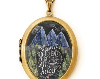 Art Locket - Chalkboard Art Locket Necklace - Mountains - Wherever You Go