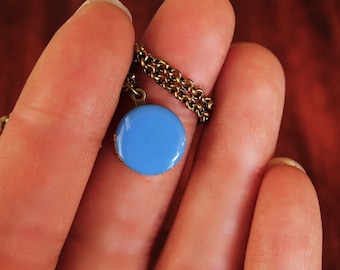 Teeny Tiny Mini Pastel Blue Enamel Locket Necklace