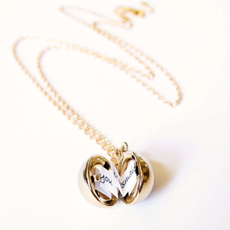 Shiny Gold Secret Message Locket Gold Ball Locket Necklace Etsy
