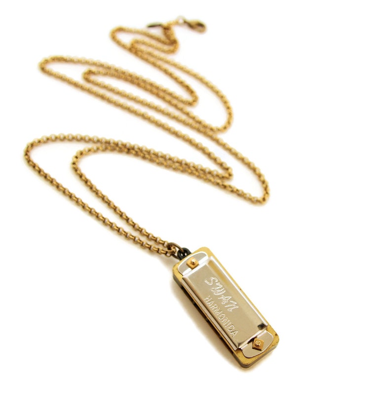 Musical Mini Harmonica Necklace Real Working Harmonica Instrument Necklace Gift for Musician image 1