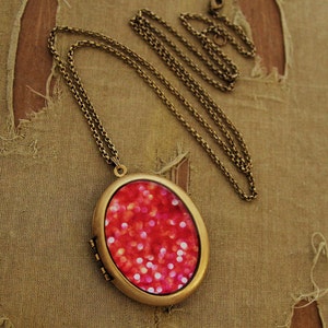 Photo Locket Crush Bright Pink Abstract Pretty Photo Locket Necklace image 2