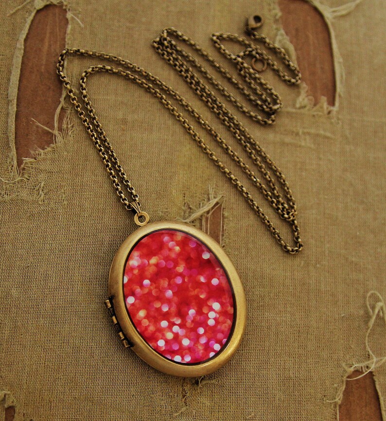 Photo Locket Crush Bright Pink Abstract Pretty Photo Locket Necklace image 2