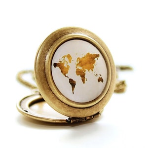 World Map Locket Let Love Light The Way Gold World Map Photo Locket Necklace image 4