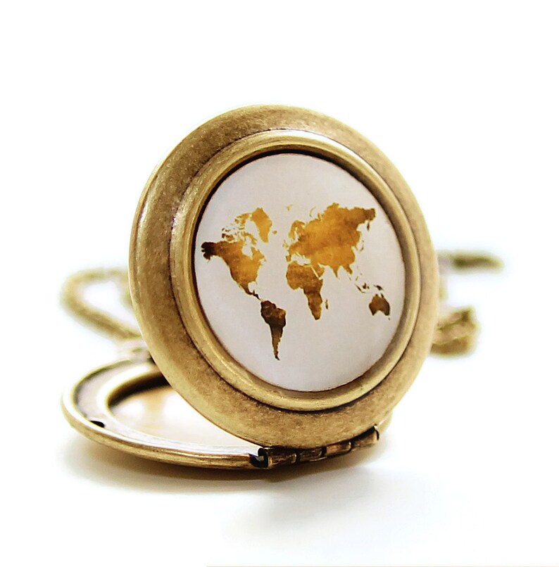 World Map Locket Let Love Light The Way Gold World Map Photo Locket Necklace image 4