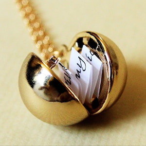 Shiny Gold Secret Message Locket -  Gold Ball Locket Necklace - Gift for Her - Stocking Stuffer