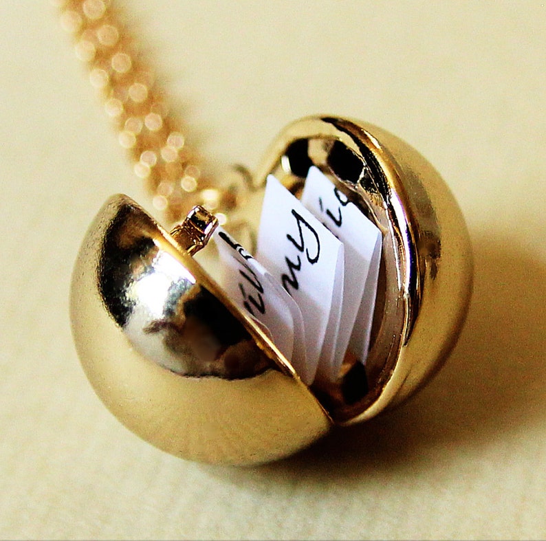 Shiny Gold Secret Message Locket -  Gold Ball Locket Necklace - Gift for Her - Stocking Stuffer 