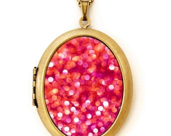 Photo Locket - Crush - Bright Pink Abstract Pretty Photo Locket Necklace