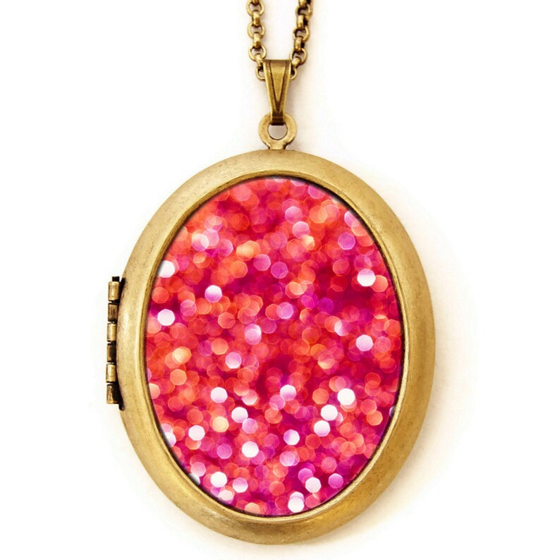 Photo Locket Crush Bright Pink Abstract Pretty Photo Locket Necklace image 1