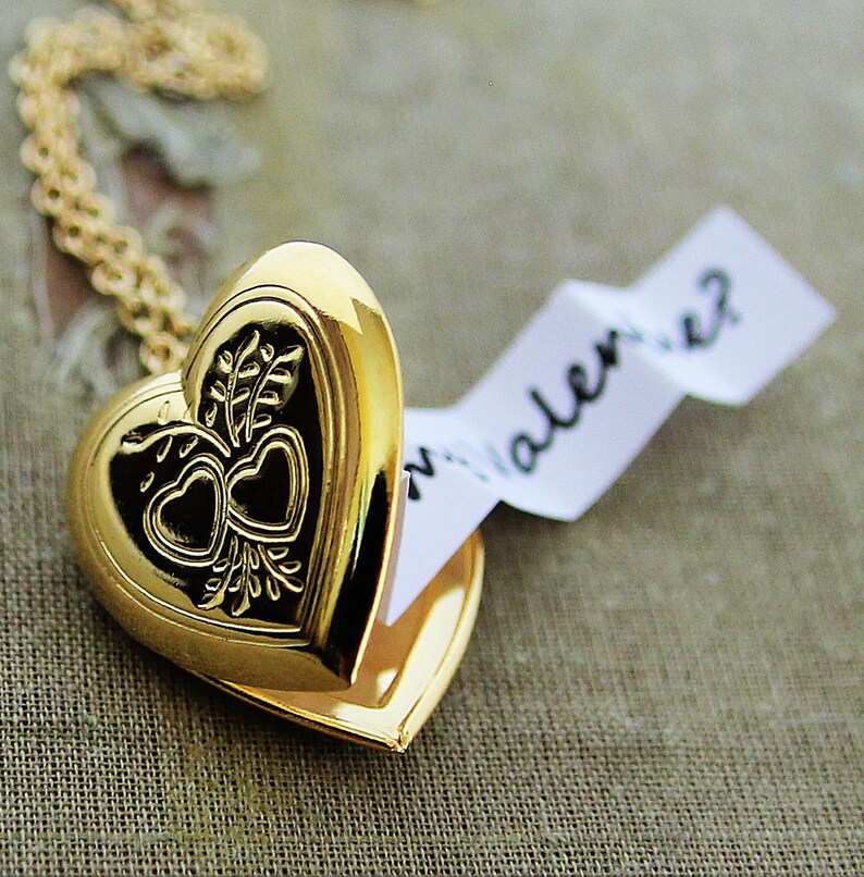 Secret Message Heart Locket Shiny Gold Embossed Edition Customized with your personal message for the one you love image 1