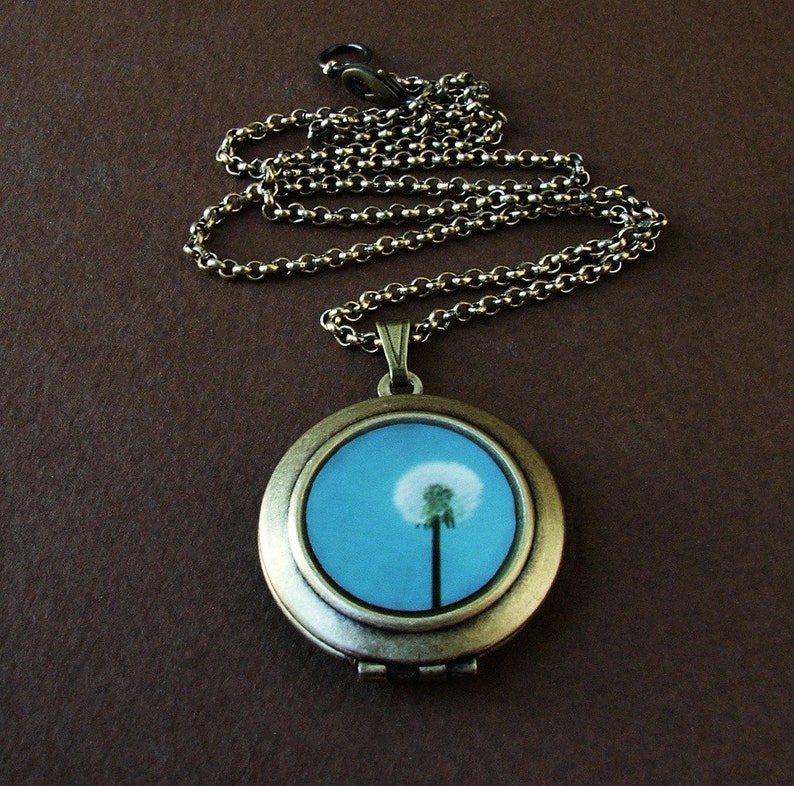 I Wish For A Blue Sky Dandelion Flower Photo Locket Necklace image 3