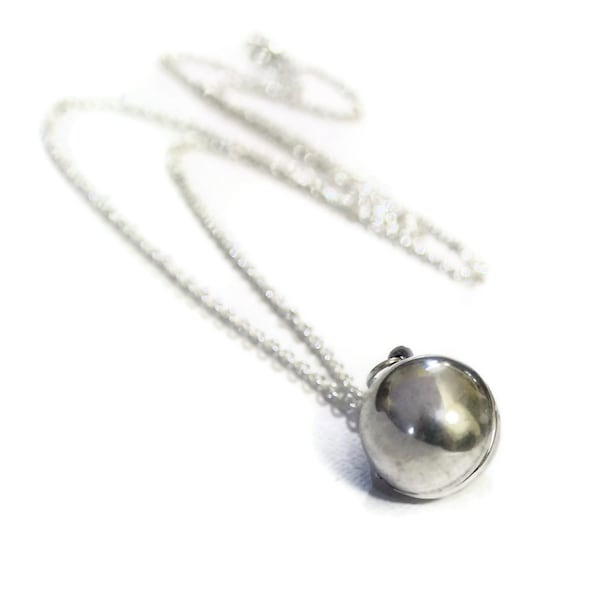 Silver Ball Locket Necklace - Genuine Vintage Round Secret Message Silver Ball Sphere Locket