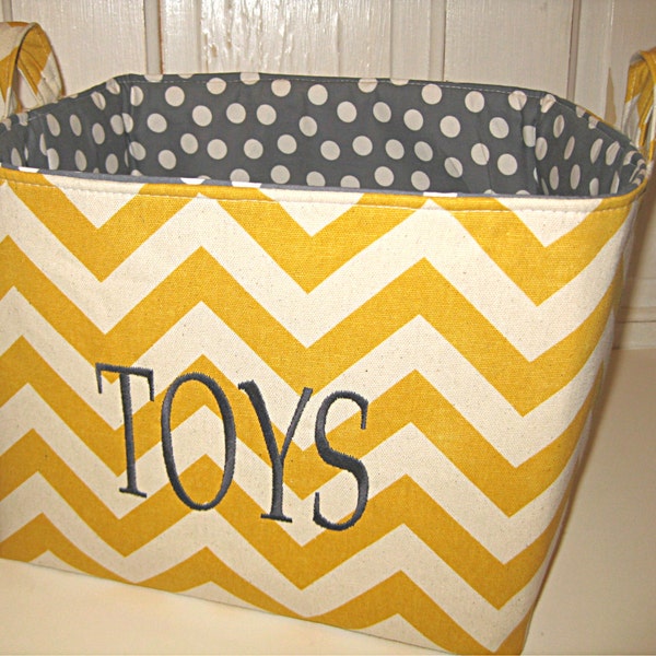 Fabric Storage Bin-- 12"X10"X10"--- Embroidered with TOYS--- Or customize your own