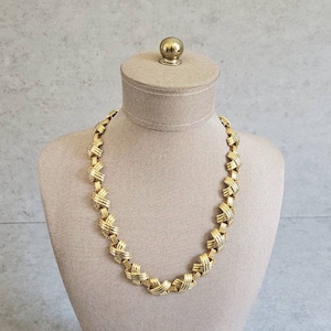 Vintage X Knot Link Necklace - 1980s Gold Tone Statement Necklace, Chain Chocker