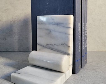 Vintage Marble Bookend - Carved White Stone Bookend, Art Deco Revival Bookend, Minimalist Sculptural Stone Bookend