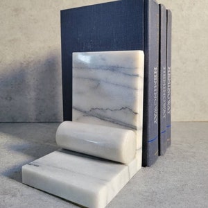 Vintage Marble Bookend - Carved White Stone Bookend, Art Deco Revival Bookend, Minimalist Sculptural Stone Bookend