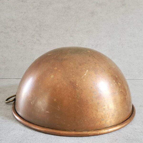 Antique Copper Bowl England - Large Round Beating Mixing Copper Bowl with Hanging Ring, English Country Kitchen, Farmhouse Decor