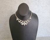 WEISS Clear Rhinestone Set - Vintage Demi Parure Necklace Earrings Signed Clear Diamante Crystals 1950 39 s 50 39 s 1950s Old Hollywood Glam