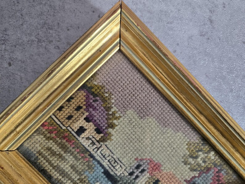 Pair of Needlepoint Wall Art Lansdcapes With Gold Frames - Small ...