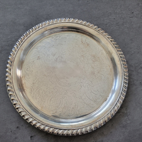 Vintage Round Tray - Small Leonard Silver Plated Platter, Small Vanity Perfume Tray