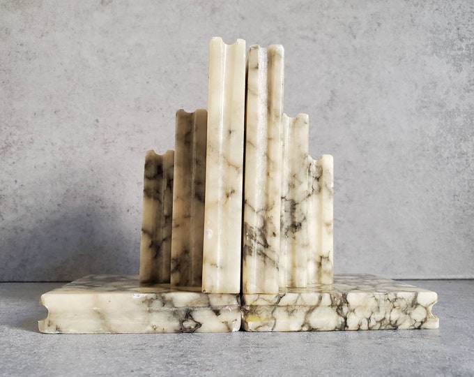 Vintage Alabaster Bookends Made in Italy Carved Stone Bookends, Italian