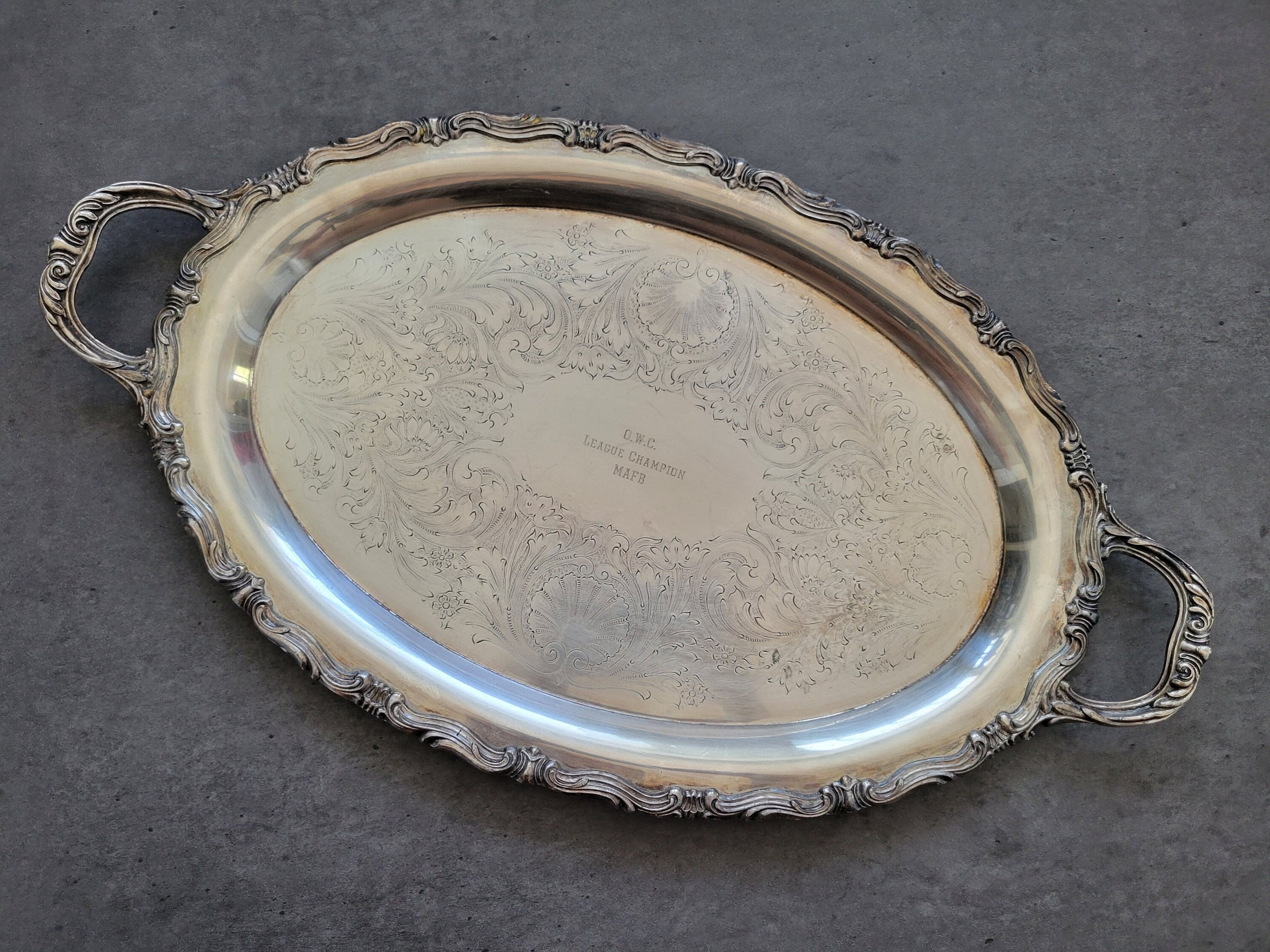 Handle Engraved Silver Tray Victorian Engraved High Shaped Gallery