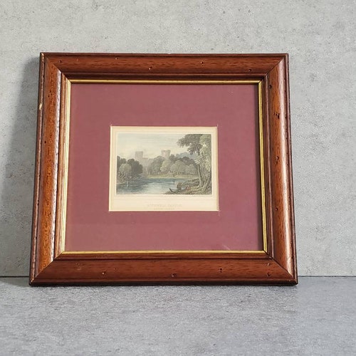 Antique Castle Engraving by J.B. Kidd, Engraved popular by James Johnstone - Bothwell Castle River Clyde, Color Framed Engraving