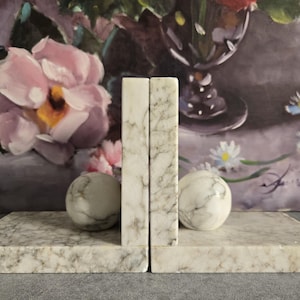 Vintage Marble Bookends - Pair of White Carved Stone Bookends, Italian Books Shelf Decor, Made in Italy