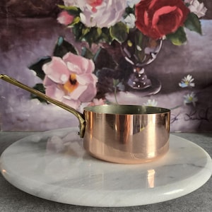 French Copper Sauce Pot - Vintage Small Saucepan with Handle, Copper Cookware, French Country Kitchen Decor