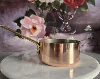 French Copper Sauce Pot - Small Saucepan with Handle, Vintage Copper Cookware, French Country Kitchen Decor